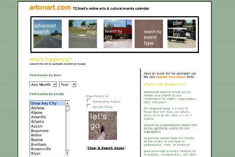 screenshot of homepage of Art on Art website