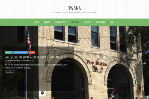 screenshot of homepage of Old West Austin Neighborhood Association website