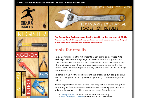 screenshot of homepage of Texas Arts Exchange Conference website
