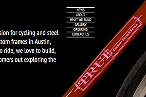 screenshot of homepage of True Fabrication Bicycles website